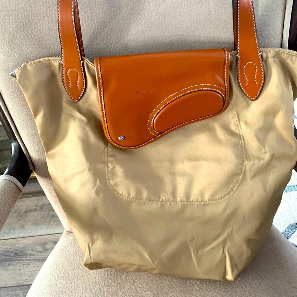 EUC Lauren Ralph Lauren Wooten Nylon and Leather Tote Bag